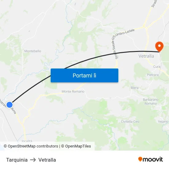 Tarquinia to Vetralla map