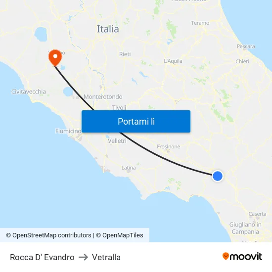 Rocca D' Evandro to Vetralla map