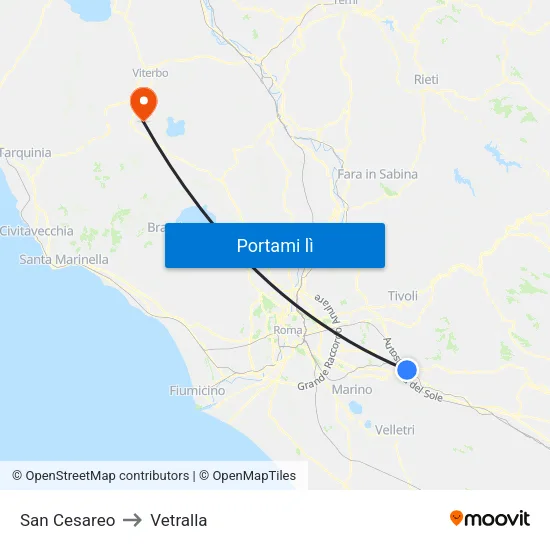 San Cesareo to Vetralla map