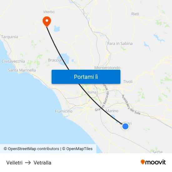 Velletri to Vetralla map