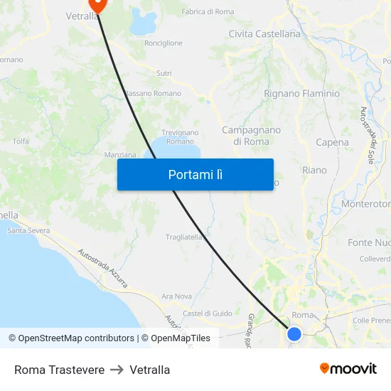 Roma Trastevere to Vetralla map