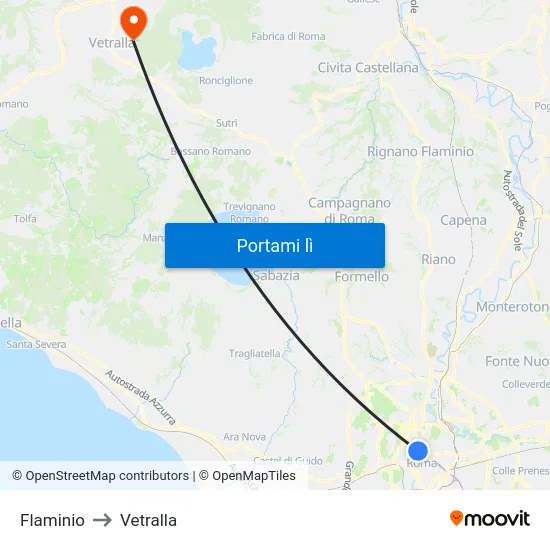 Flaminio to Vetralla map