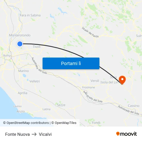 Fonte Nuova to Vicalvi map