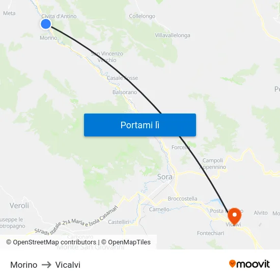Morino to Vicalvi map