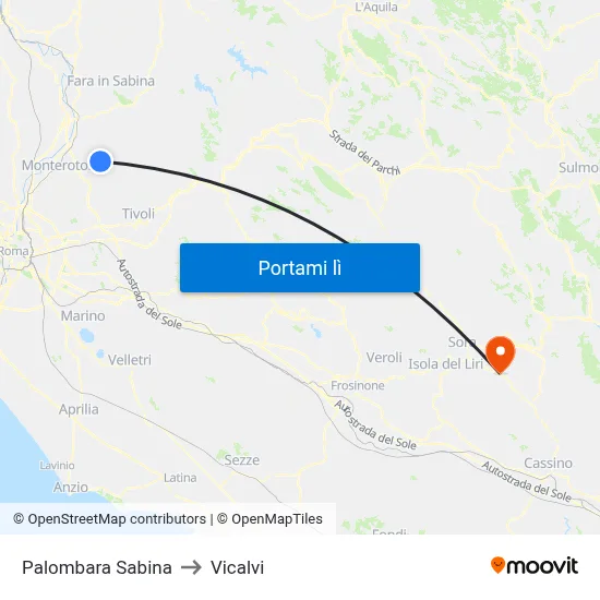Palombara Sabina to Vicalvi map