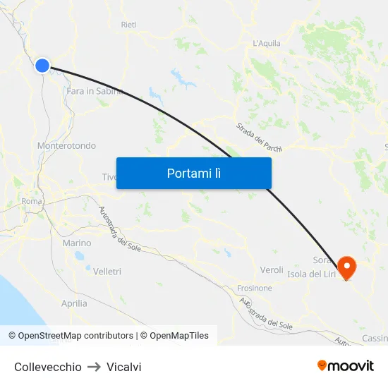 Collevecchio to Vicalvi map