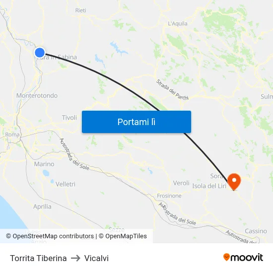 Torrita Tiberina to Vicalvi map