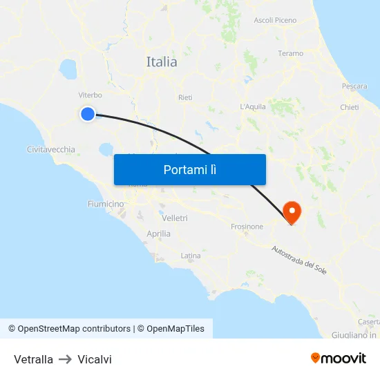 Vetralla to Vicalvi map