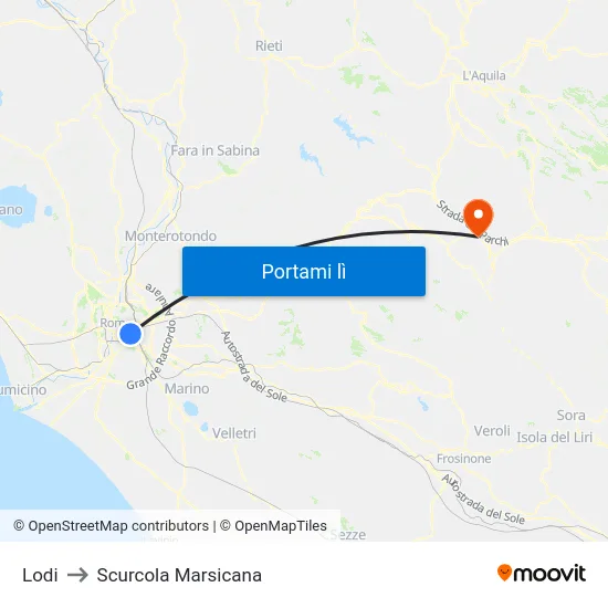 Lodi to Scurcola Marsicana map