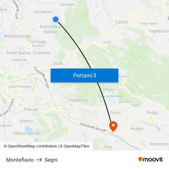 Monteflavio to Segni map