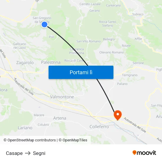 Casape to Segni map