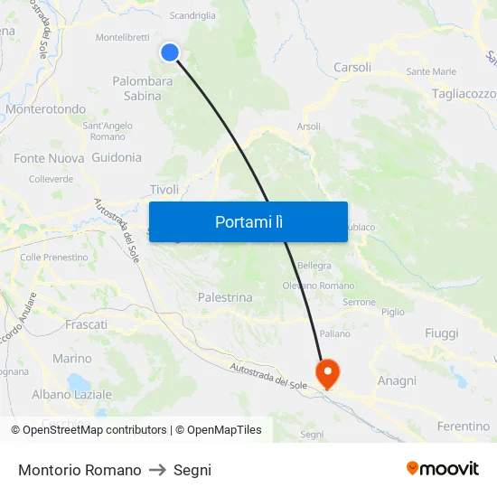 Montorio Romano to Segni map