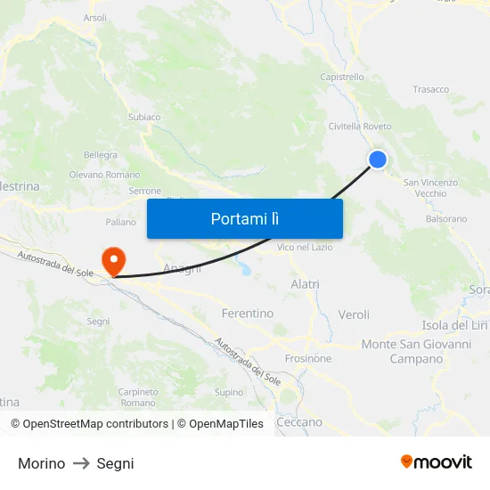 Morino to Segni map