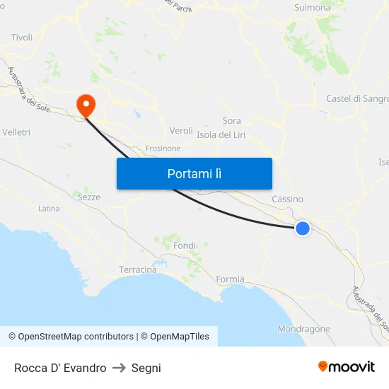 Rocca D' Evandro to Segni map