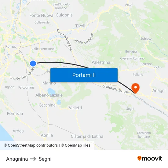 Anagnina to Segni map
