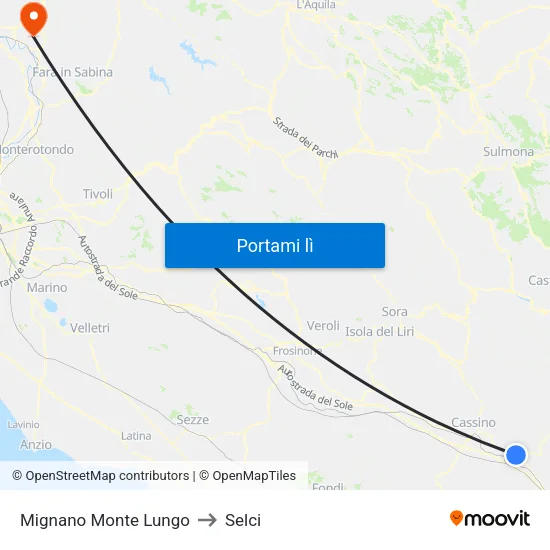 Mignano Monte Lungo to Selci map