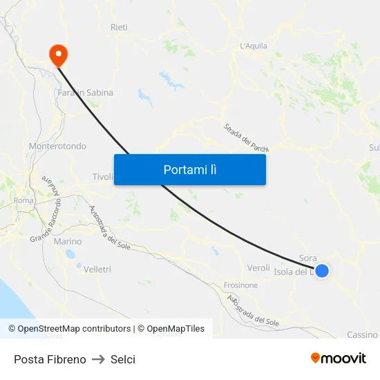 Posta Fibreno to Selci map
