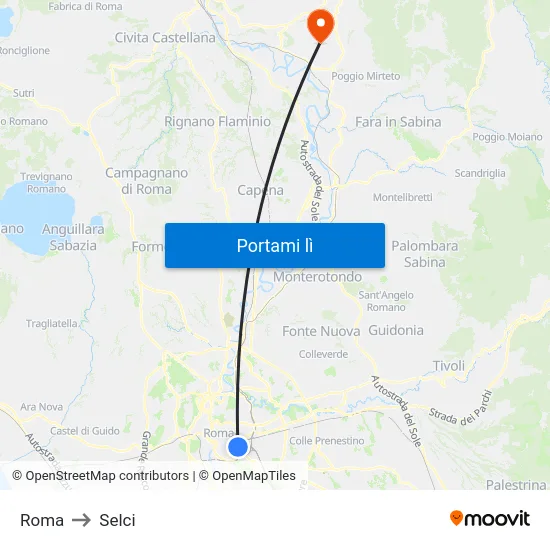 Roma to Selci map