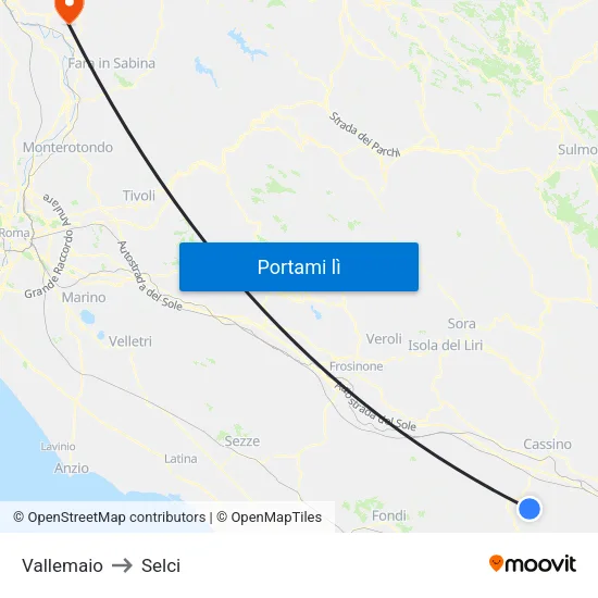 Vallemaio to Selci map