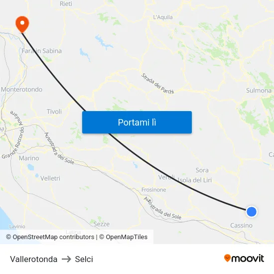 Vallerotonda to Selci map