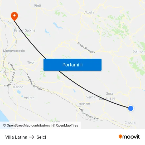 Villa Latina to Selci map