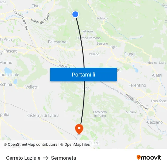 Cerreto Laziale to Sermoneta map