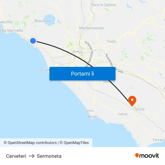 Cerveteri to Sermoneta map