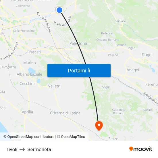 Tivoli to Sermoneta map
