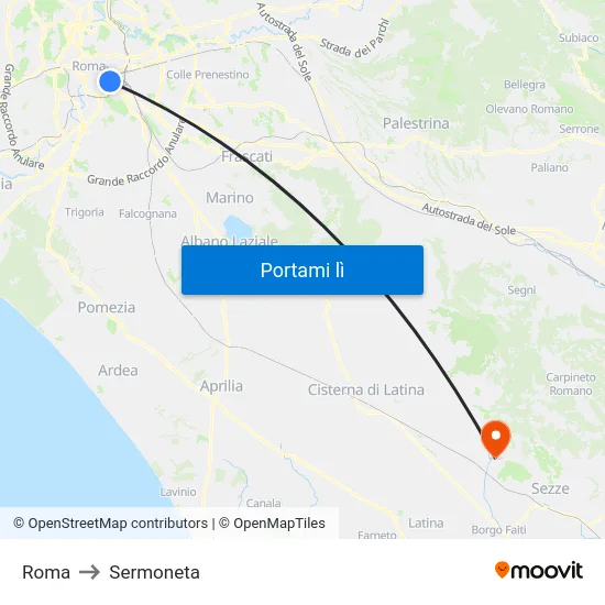 Roma to Sermoneta map