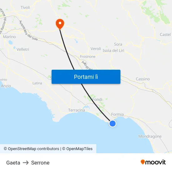 Gaeta to Serrone map