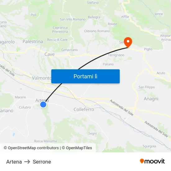 Artena to Serrone map