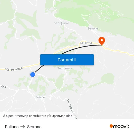 Paliano to Serrone map