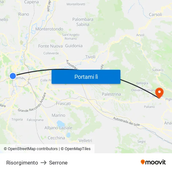 Risorgimento to Serrone map