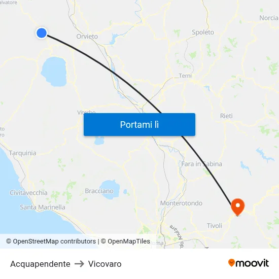 Acquapendente to Vicovaro map