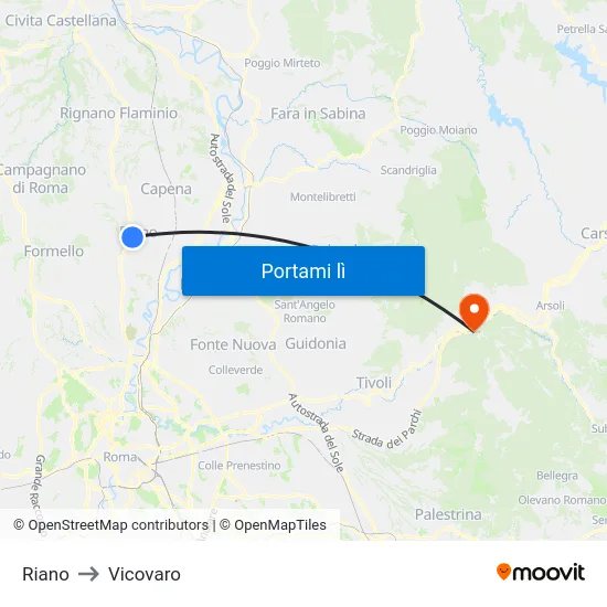 Riano to Vicovaro map