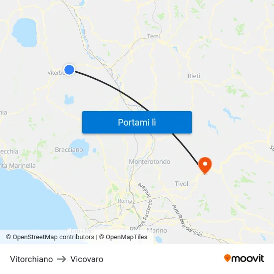 Vitorchiano to Vicovaro map
