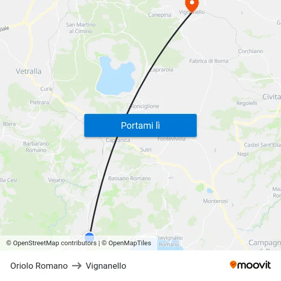 Oriolo Romano to Vignanello map