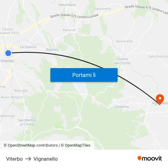 Viterbo to Vignanello map