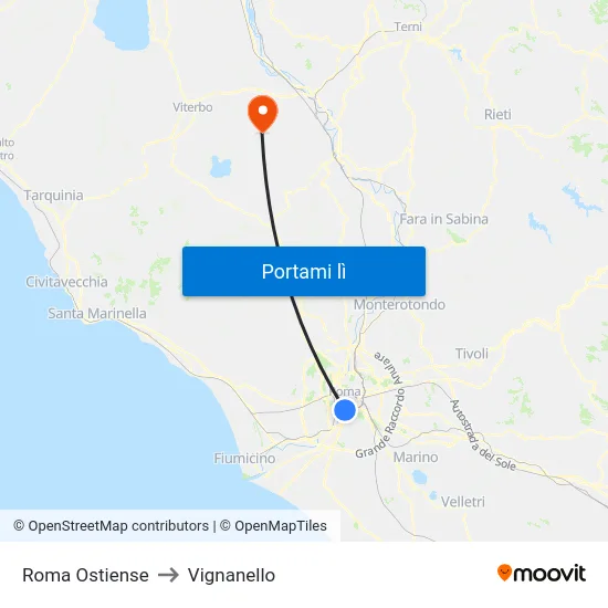 Roma Ostiense to Vignanello map