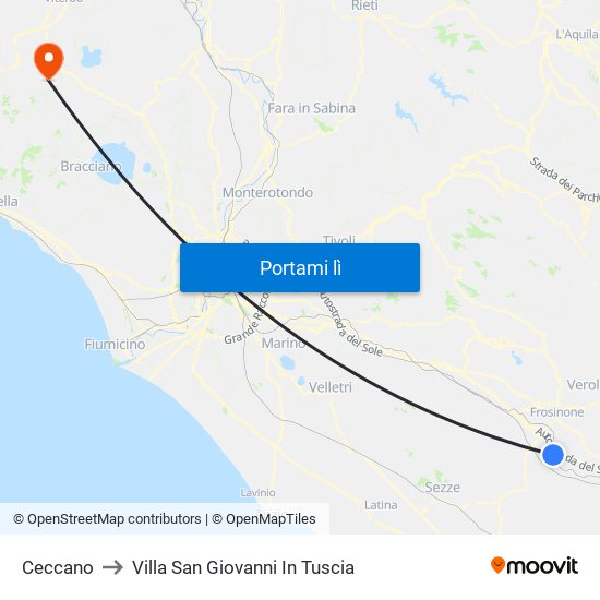 Ceccano to Villa San Giovanni In Tuscia map