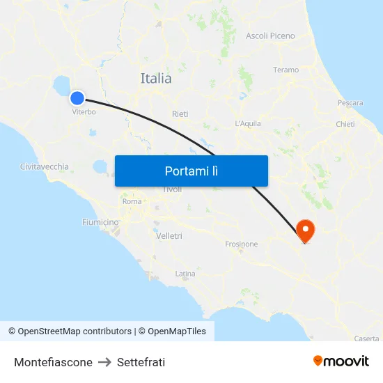 Montefiascone to Settefrati map
