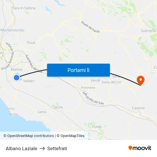 Albano Laziale to Settefrati map