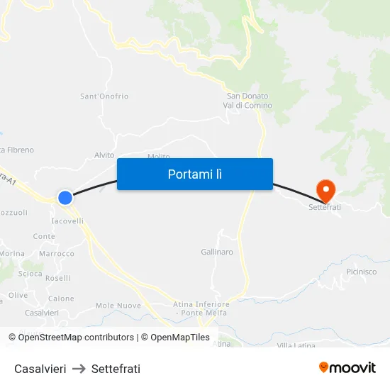 Casalvieri to Settefrati map