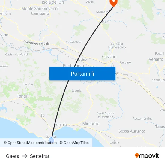 Gaeta to Settefrati map