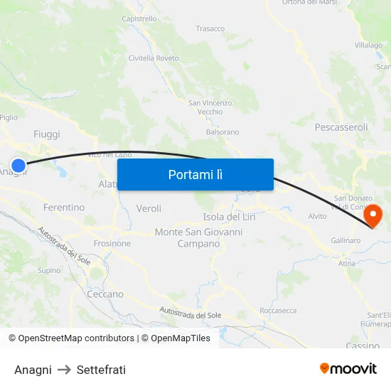 Anagni to Settefrati map