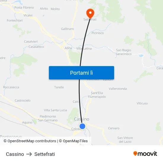 Cassino to Settefrati map