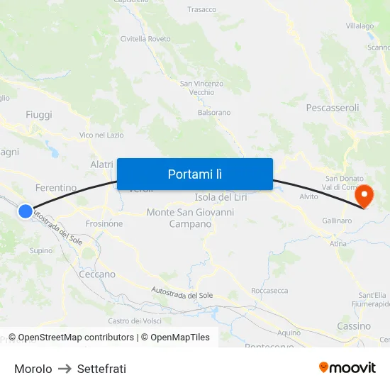 Morolo to Settefrati map