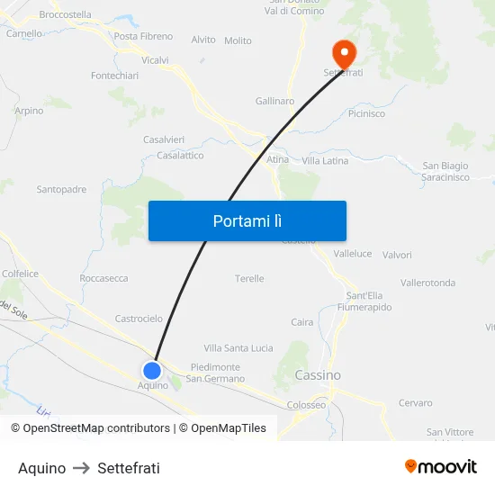 Aquino to Settefrati map