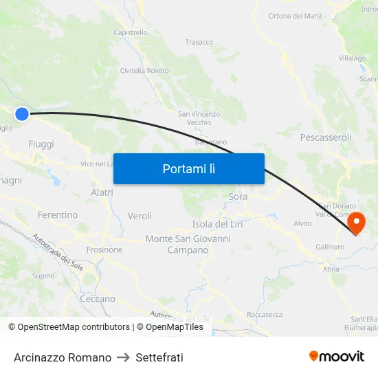 Arcinazzo Romano to Settefrati map
