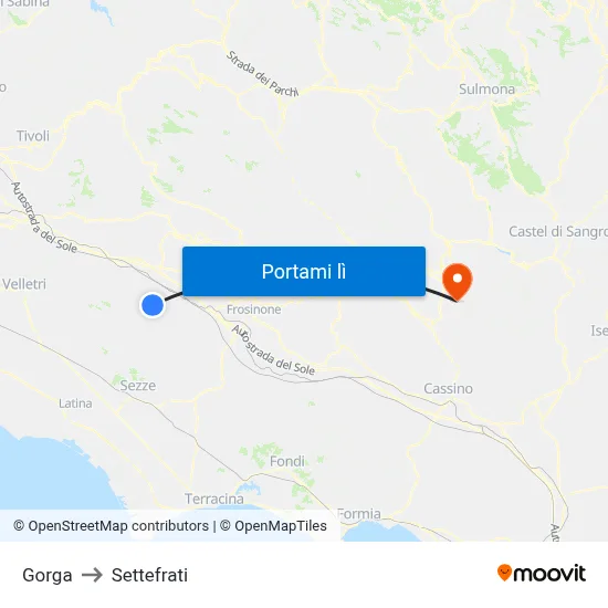 Gorga to Settefrati map